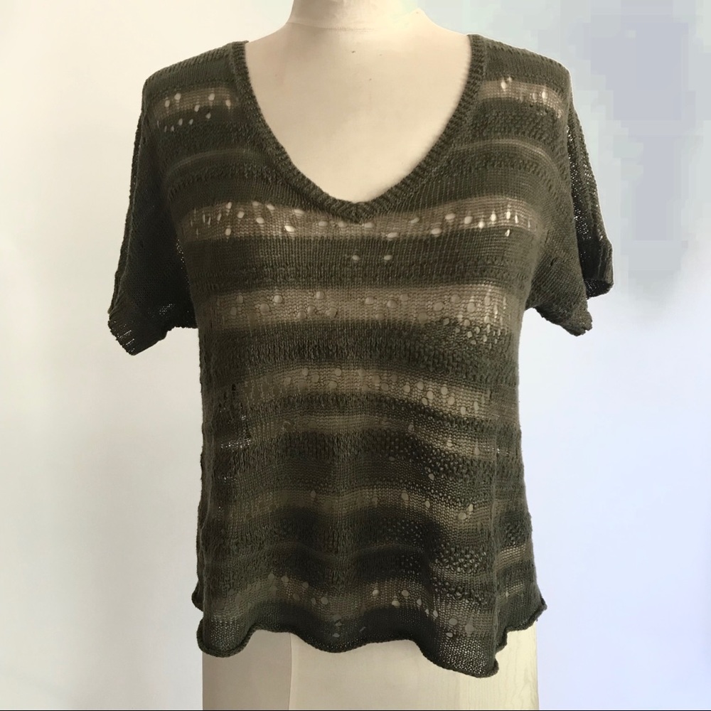 Eileen Fisher loose knit sheer green sweater top